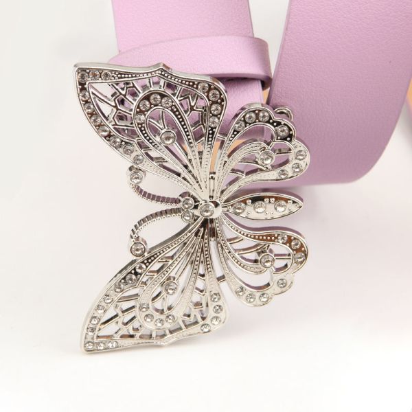 Lingshang Belt Manufacturer Women Adjustable Belts Butterfly Crystal Buckle Faux Leather Belts