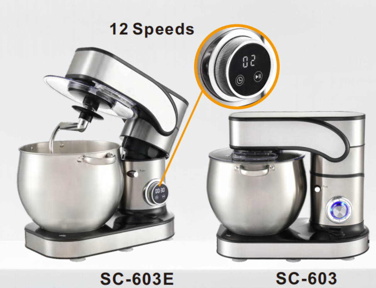 12L 2000W Heavy Duty Stand Mixer With 6 Speed Pulse Function
