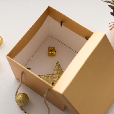 Caixa de presente do papel de 20CM Rose Gold Square Shredded Kraft com tampas