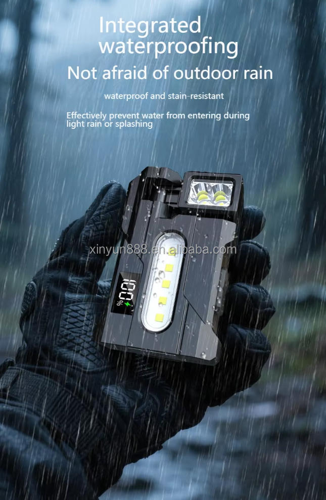 Cross-border Flashlight Work Lamp New Magnetic Work Lamp USB Charging Digital Display Multi-angle Rotatable Red and Blue Alarm