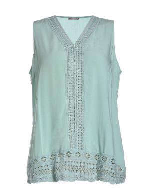 Embroidery Light Blue Cotton Tops For Ladies Breathable V Neck Vest Casual Style