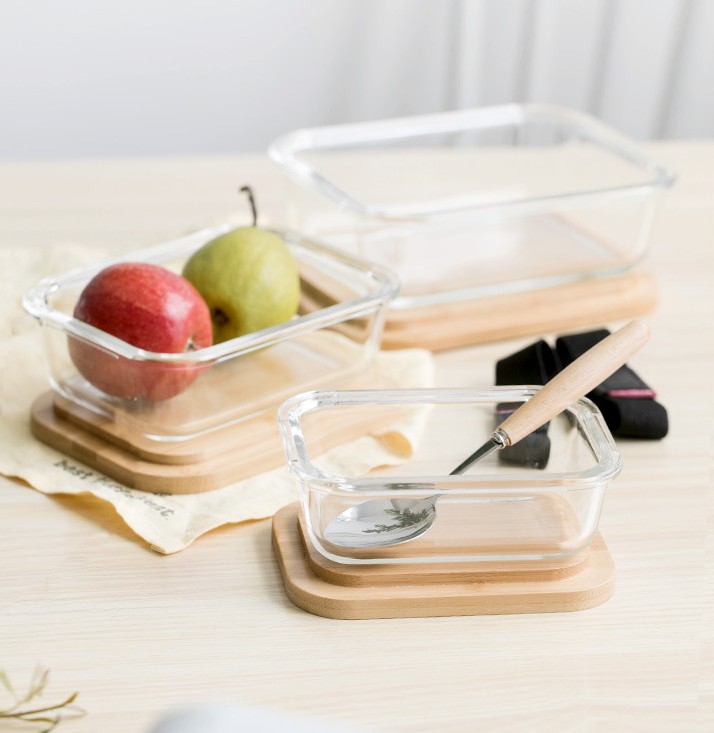 Выдвиженческая бамбуковая стеклянная коробка бенто разделила коробку для завтрака с эластичным ремнем