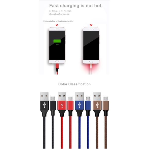 Original Cable de dados Micro USB preto 6ft Long Nylon Trilhado Para Telefone Móvel MP3