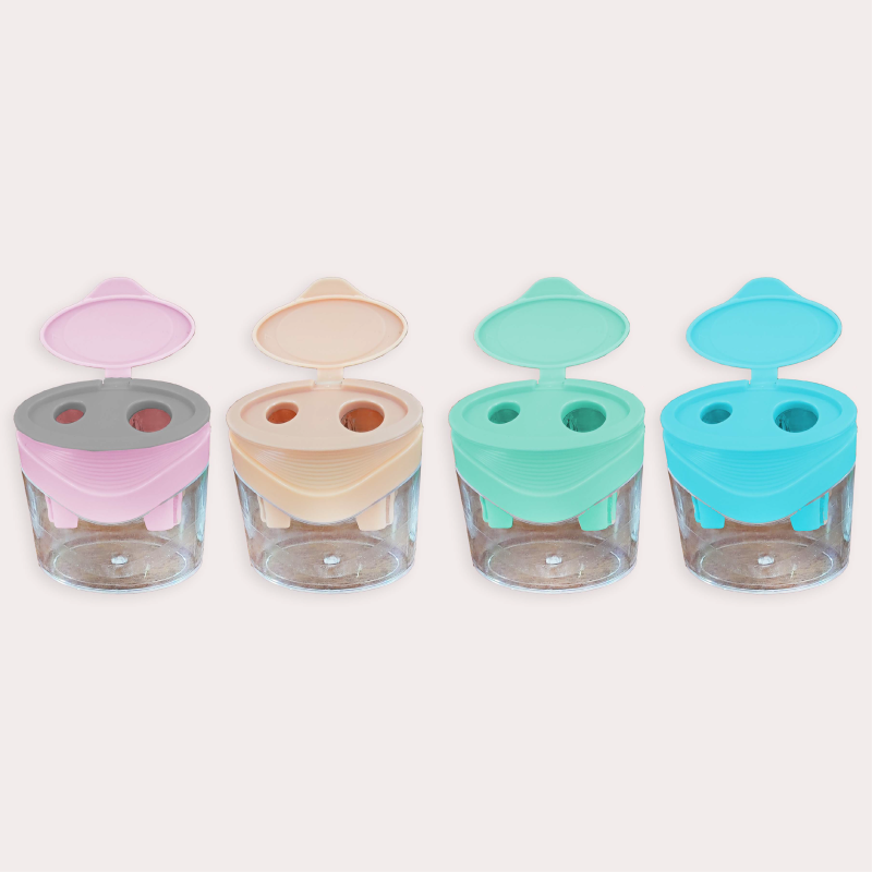 Hot selling customizable kids mini double hole plastic pencil sharpener