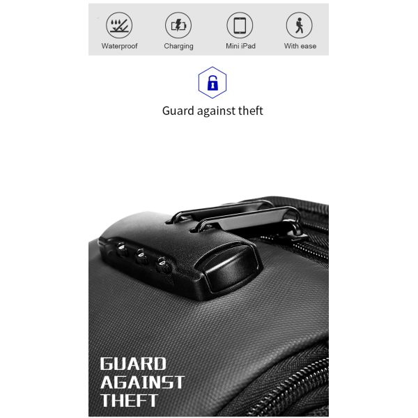 Легкая большая чёрная мужская сумка защита от кражи прочная