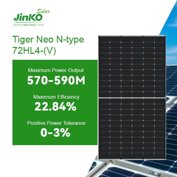 Painel de vidro solar Jinko 570-590 Watt Monocristalino tipo N para uso solar residencial