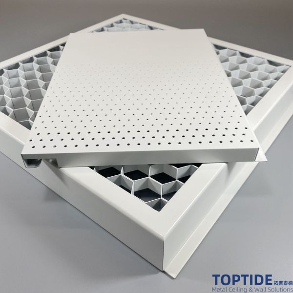 White Acoustical Perforated Suspended Metal Ceiling Decorative Aluminium Hook And Lay Ceiling Tiles