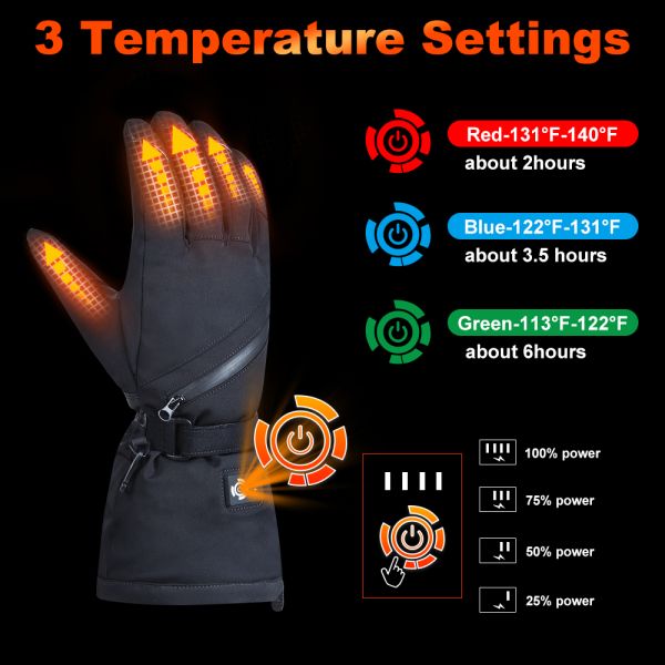 доказательство снега зимы перчаток батареи 7.4V перезаряжаемые нагретое черное