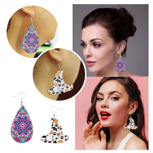Double-Sided Blank Leather Sublimated Earrings PU Material Earring Pendants DIY Jewelry