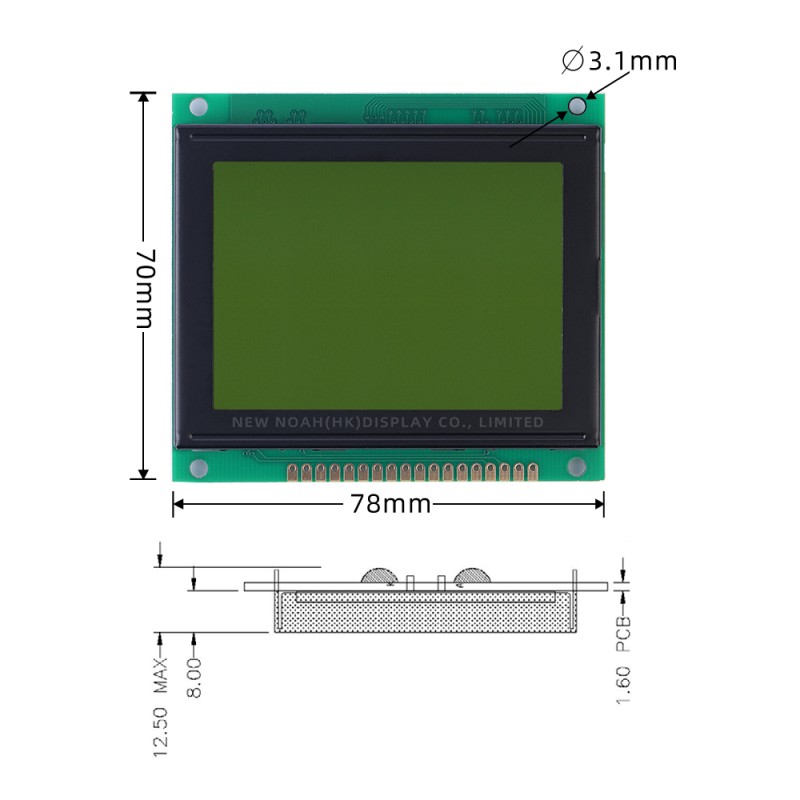 Yellow Green Film 12864C-5 Supports 5V And 3.3V Optional 128X64 Dots LCD Module Display With Backlight SBN0064