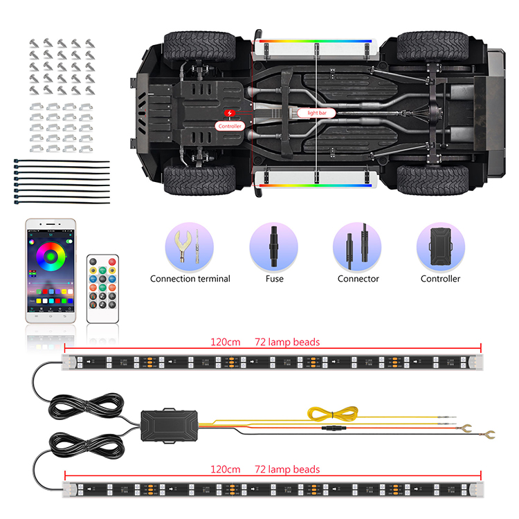 Свет атмосферы системы Underbody автомобилей СИД прокладок RGB ритма музыки управлением ПРИЛОЖЕНИЯ гибкий