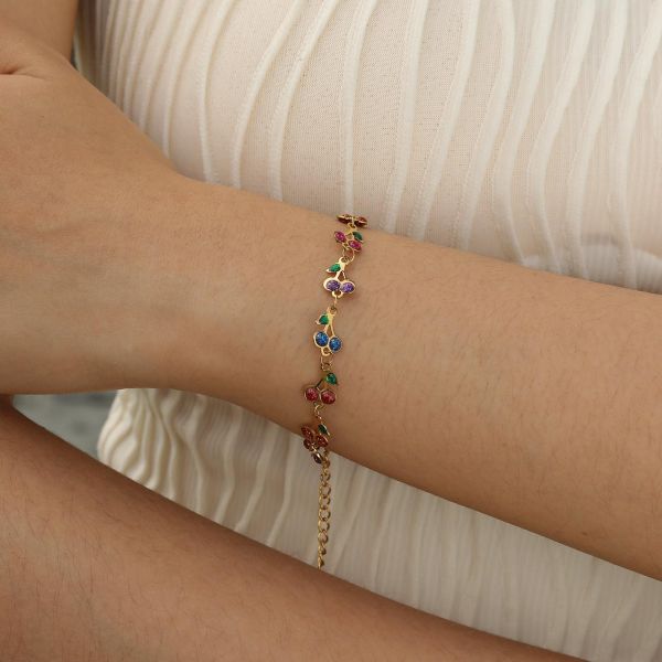 Brazaletes de oro de acero inoxidable para mujeres con encanto para venta al por mayor con incrustaciones de cristal colorido