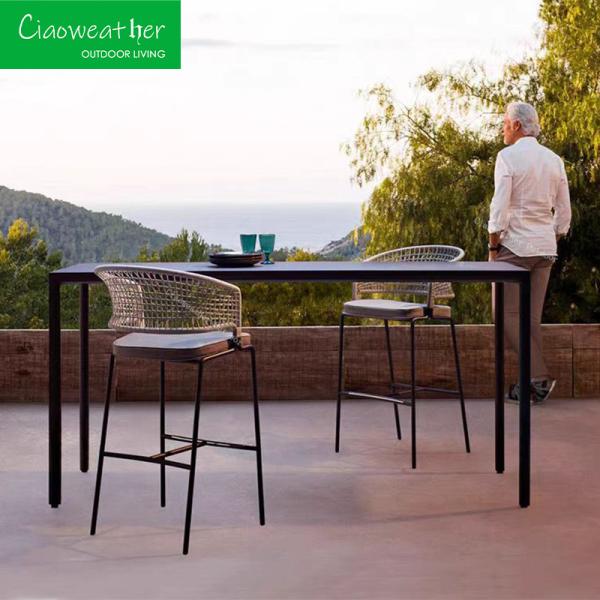 Outdoor Garden Aluminum Frame Rattan Bar Stool Chair for Hotel Courtyard Patio Furniture