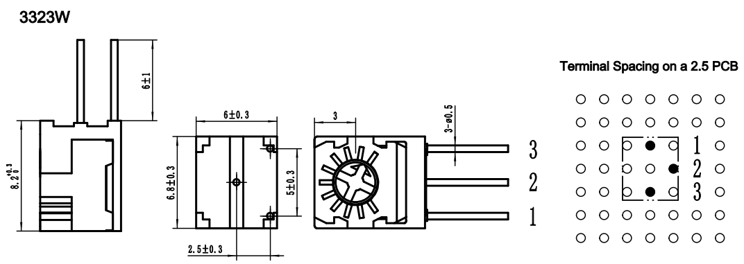 3323 Series 0.5W 1k 2k 5k 10k 20k 50k ohms Single Turn Cermet Trimmer Potentiometer