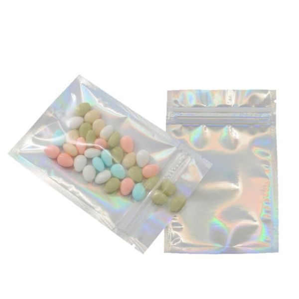 Front Clear Hologram Plastic Food Packaging Bags With Zip Lock