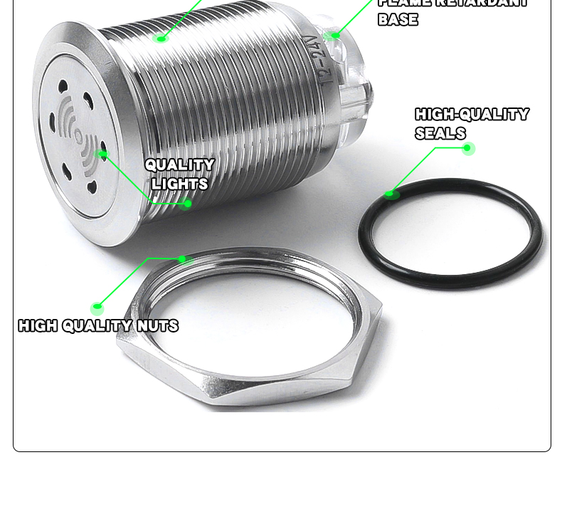 16MM 19MM 22MM IP65 Electronic Stainless Steel Metal Signal Buzzer with LED Intermittent Alarm Flashing Screw Terminal