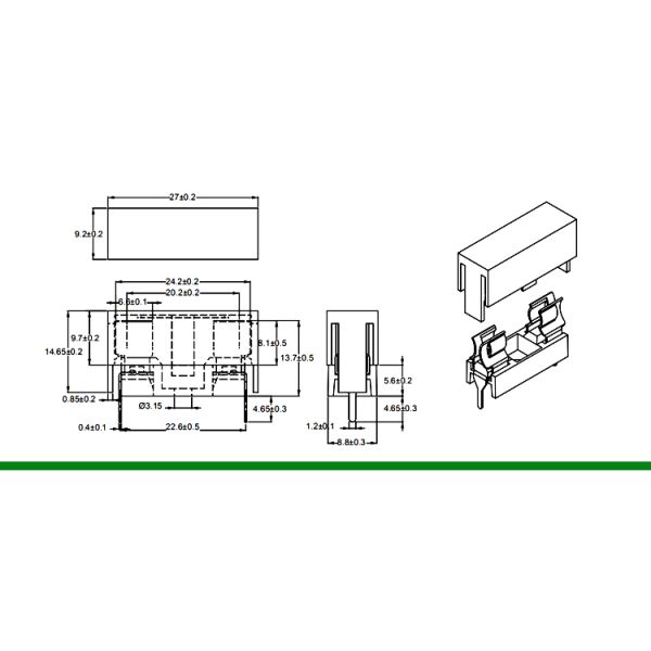 Base amarela do fusível da montagem PTF-15 5*20mm do PWB do bloco do suporte do fusível 5x20 do VDE do UL com tampa transparente