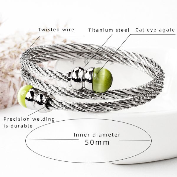 Powder crystal stone bracelet stainless steel wire elastic twisted wire fine steel rope three-ring bracelet