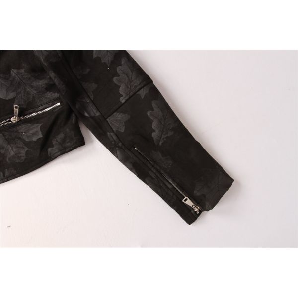 Black Red Cropped Ladies Suede Bomber Jacket With Jacquard Weave