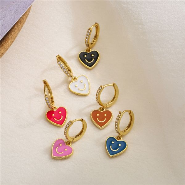 Smiley ювелирные изделия золота Face14k покрывают эмалью сердце любов падения масла качают серьги
