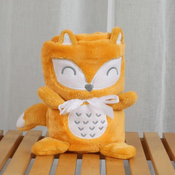 Breathable Cartoon Fleece Blanket Fox Children Embroidered Fleece Throws