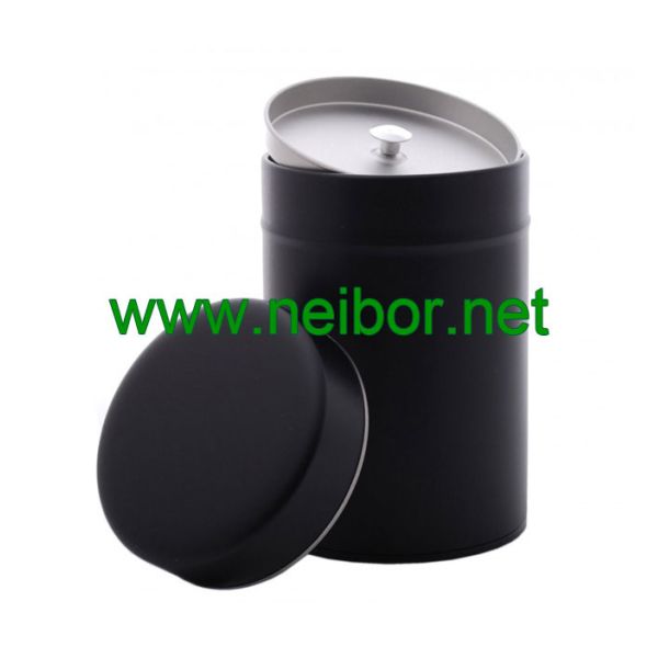 silver plain round tea tin can with airtight double lids