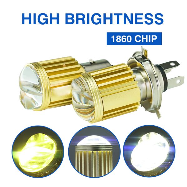 Farol LED de motocicleta H4 HS1 H6 Ba20D Dual Color Branco Amarelo Verdadeiro Luz Alta Baixa AC DC