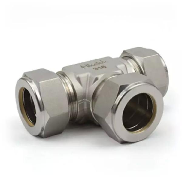 Tipo do conector de bronze de aço inoxidável do tubo da maneira do T 3 da união de Hikelok encaixes de Swagelok de tubo dobro da compressão da virola
