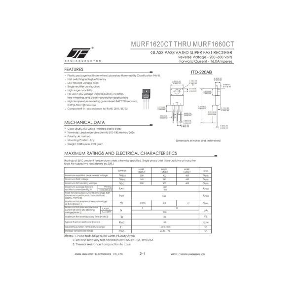 Super Fast Diode MURF1620CT/MURF1640CT/MURF1660CT/MURF1680CT/MURF16120CT Luminance None