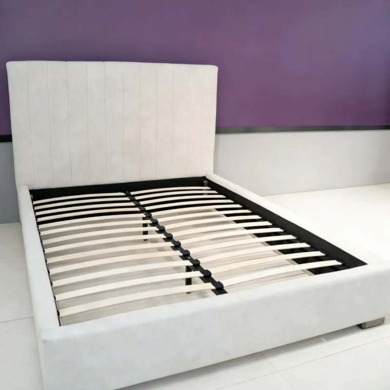 Tall Headboard Cream Upholstered Platform Bed with Under Bed Storage