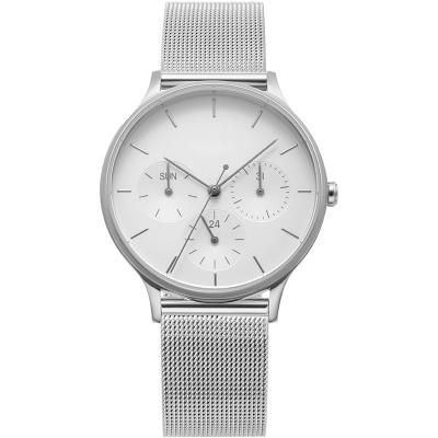 Lady Silver Stainless Steel Watch Japan Movement Quartz Watch Double Buckle Mesh Band