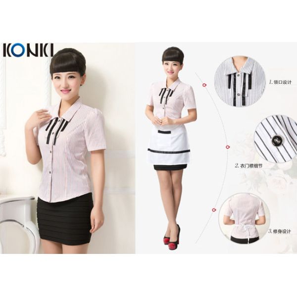 Casual Restaurant Staff Uniforms , Custom Short Sleeve Stripe Shirt