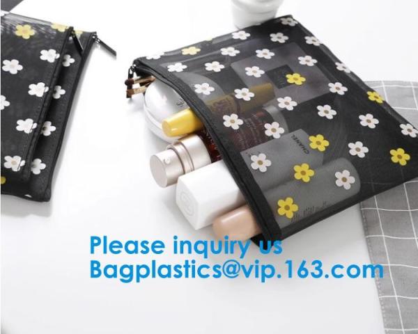 Travel Toiletry Pouch Nylon Mesh Cosmetic Makeup Organizer Bag Zipper Mesh Makeup Bag,Ladies Eco Makeup Hand Bag
