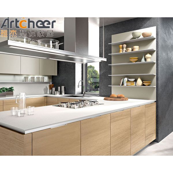 Italian Design Modular Kitchen Cabinet with Quartz Stone Countertop and Eco-Friendly Material