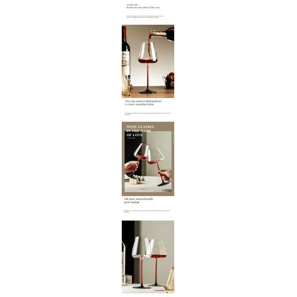 Unique Hand Blown Red Wine Glass Goblet with Waveform Bottom and Europe Design Style