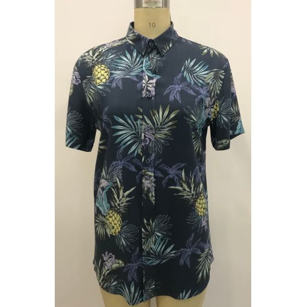 Summer Printed Short Sleeve Shirts 100% Viscose Printed Silk Shirt Mens