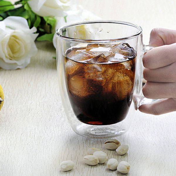 350ml Personalized Glass Cup Double Wall Glass Tea Cup Cadmium Free