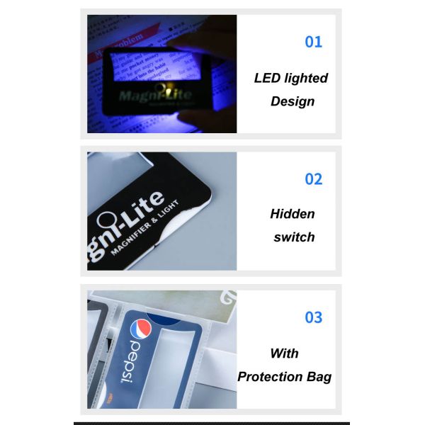 4X Magnifying Glass Business Cards Magnifier, Led Lighted Pocket Wallet Card Magnifier