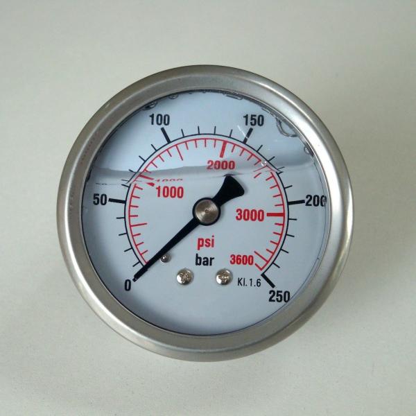 63mm 3600 psi Hydraulic Manometer Back Entry Brass Connection Stainless Steel Glycerinum Filled Pressure Gauge