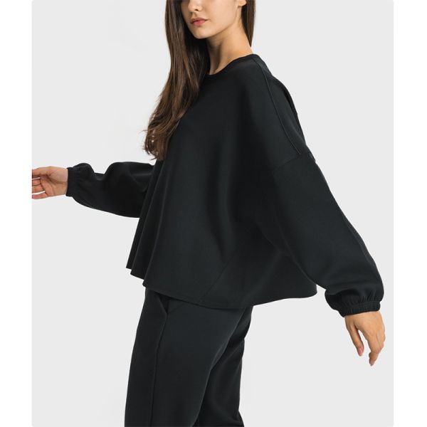 Women Crewneck Long Sleeve Casual Tops Workout Black Hoodies Pullover