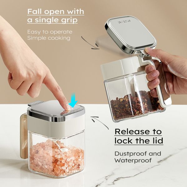 2024 New Design Kitchen Seasoning Storage Container Glass Spice Salt Jars With Stainless Steel Lids