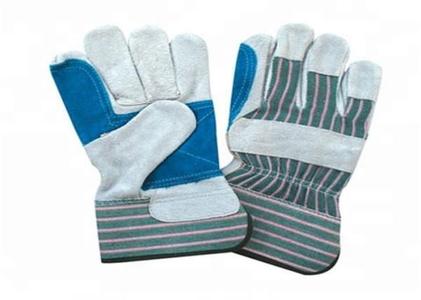 Heavy Duty Leather Safety Gloves Stripe Cotton Fabric Material CE Approved