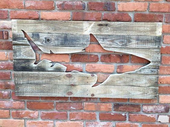 Vintage Fish Pattern Wooden Plank Plaque Signs 15 X 45 Cm Long Life Span