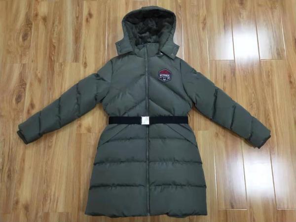 Polyester Womens Long Padded Coat With Hood Belt Zips Long Puffer Fur Hood