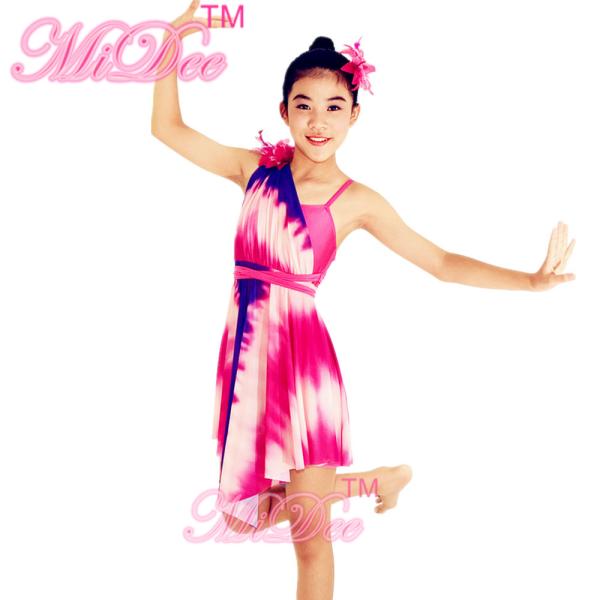 Textile Printing Floral Diagonal Lyrical Dance Competition Costumes Skating And Stage Dress Wedding  Bridesmaids Dress