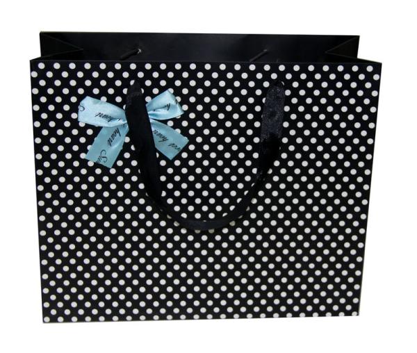 Cute Black dots decorating Bow Paper Carrier Bag for Supermarket Shopping / Sales Promotion