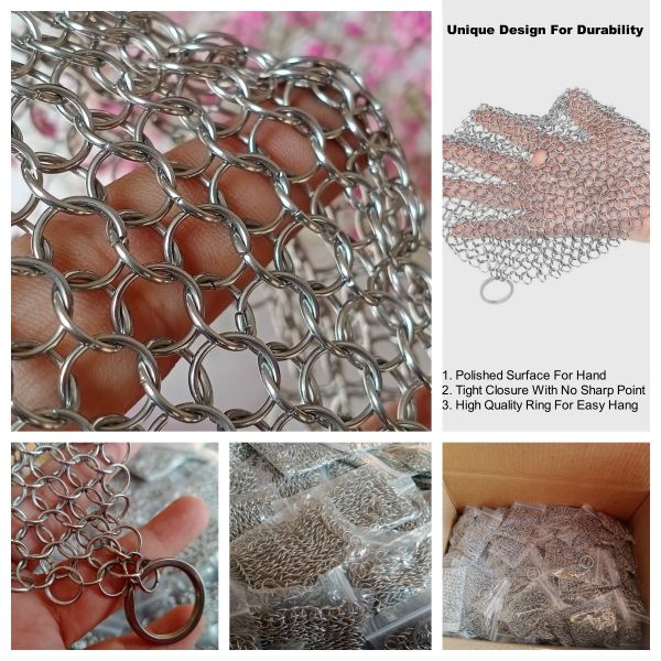 customization logo 316 Stainless Steel Chain Mail Pot Scrubber 4inch-9inch