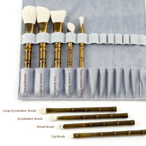 10Pcs Vintage Bamboo Bronze Makeup Brush Set with Electroplated Brushed Texture and Professional Configuration