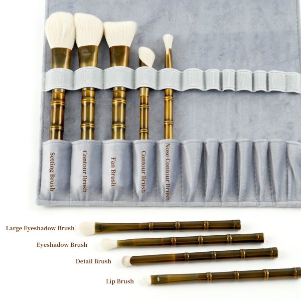 10Pcs Vintage Bamboo Bronze Makeup Brush Set with Electroplated Brushed Texture and Professional Configuration