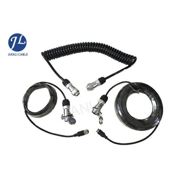 4 Meter Suzi Spiral Reversing Camera Extension Cable 4PIN Connectors , Black Molding Color
